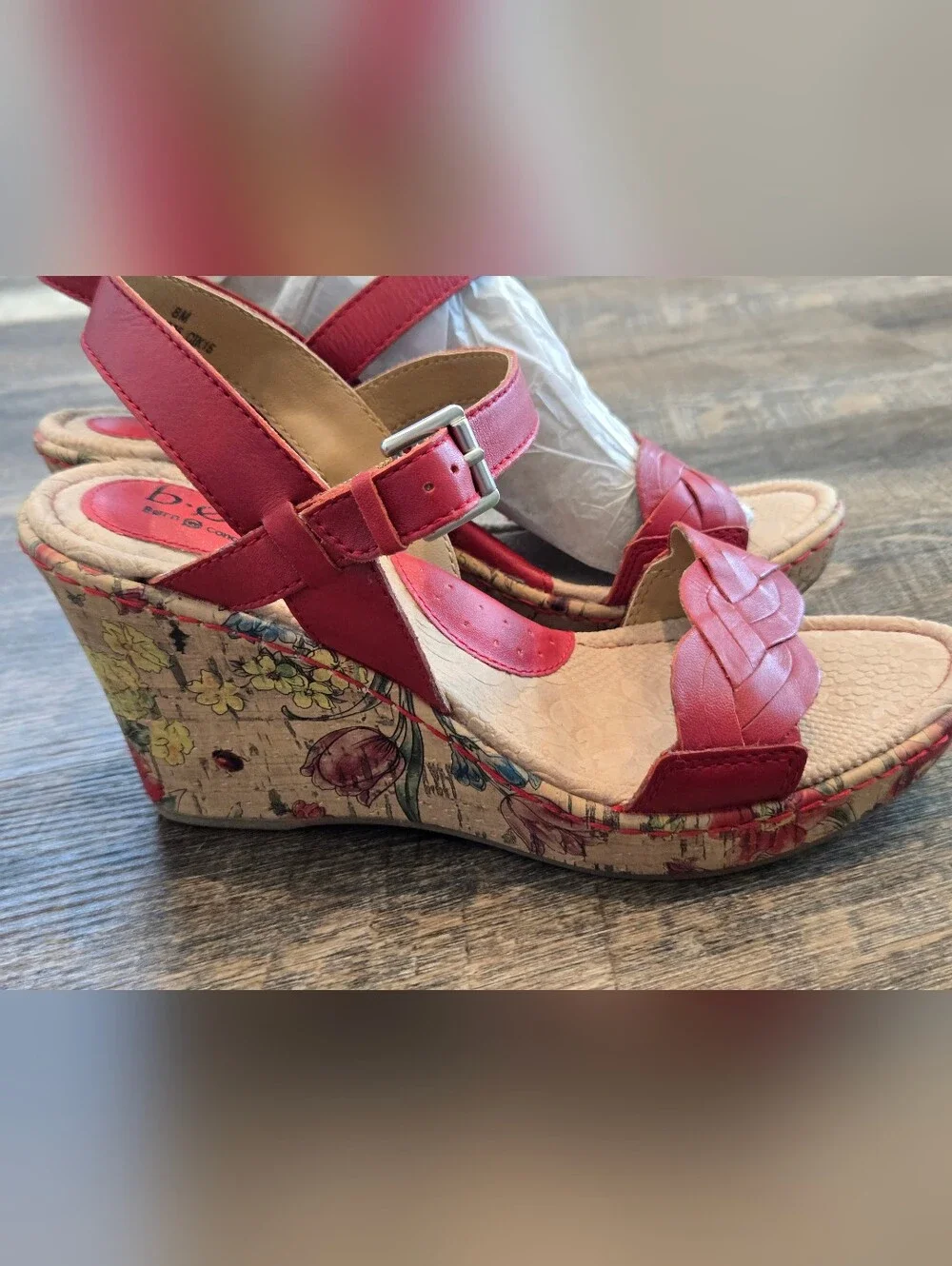 B.O.C red Wedge Sandals, Size 8